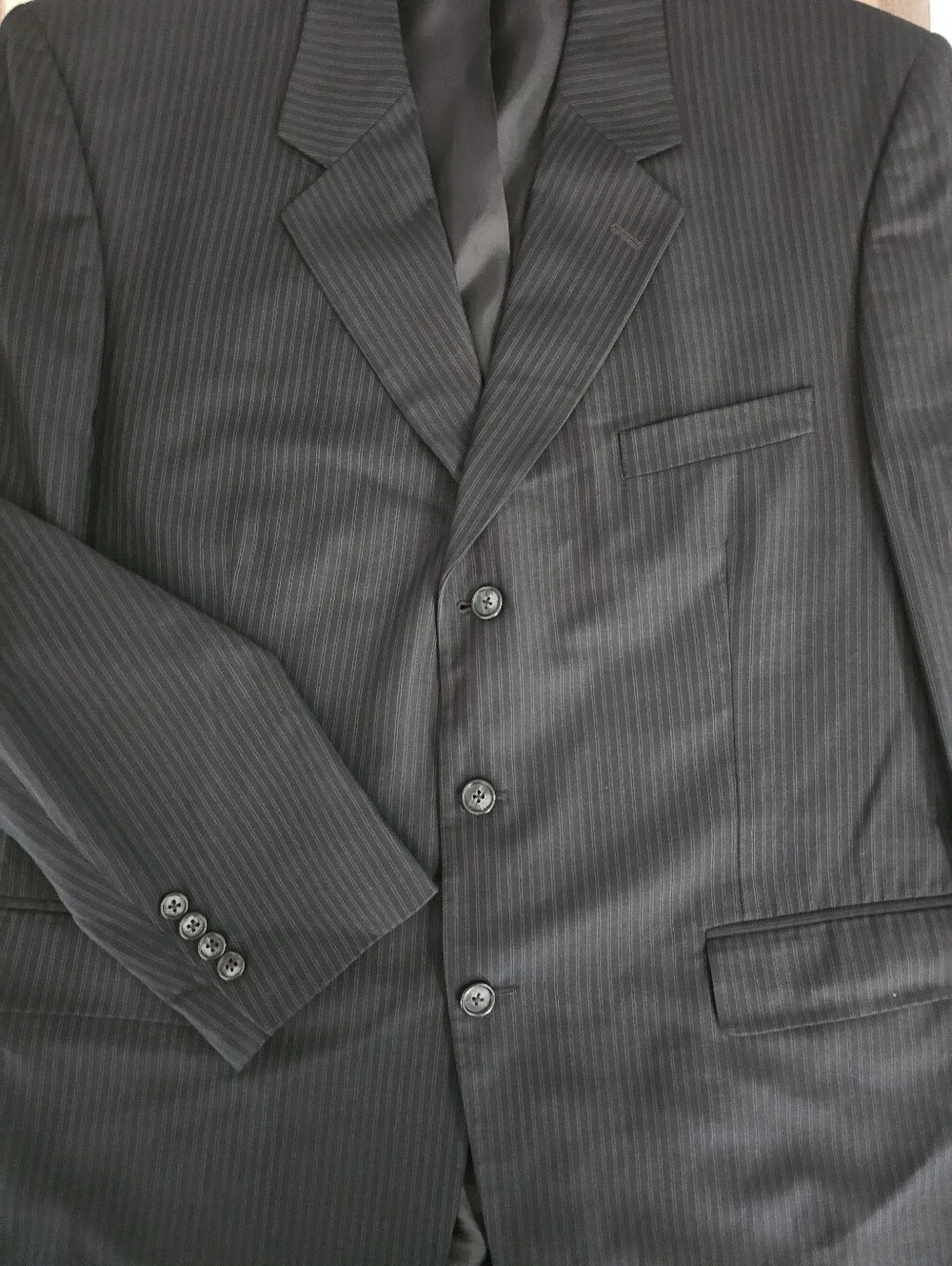 Kilburne & Finch Pinstripe 2 pc Suit Men 46R 41W Black Business Wedding Formal
